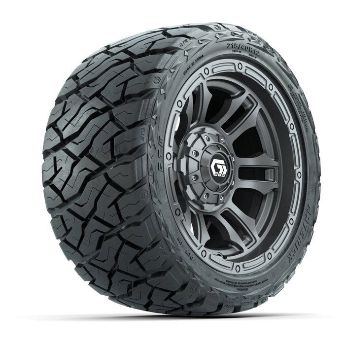 GTW 12' Shogun Wheels Gloss Gunmetal and Maverick Low Profile & All Terrain Tires Combo Set of 4