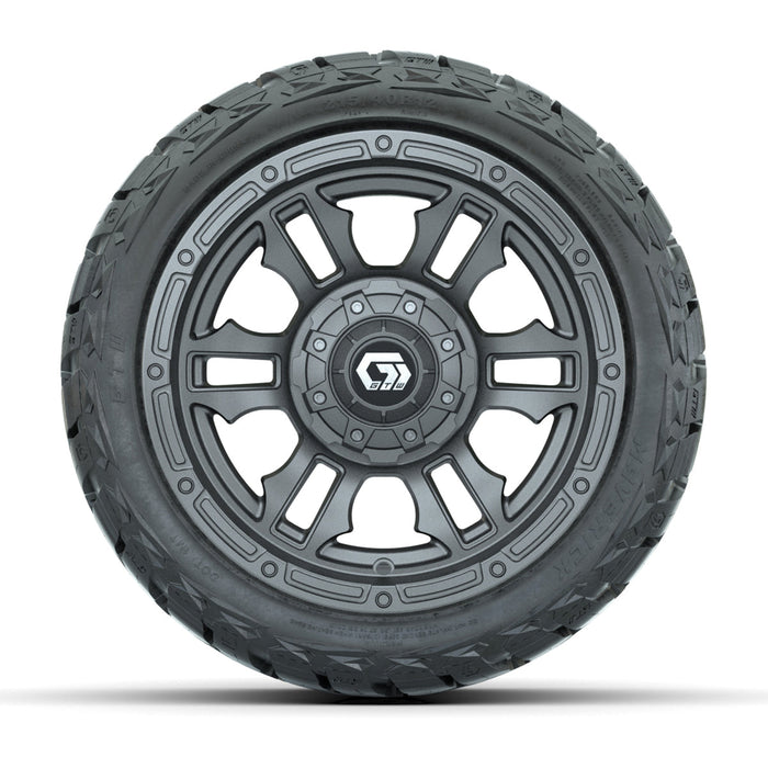 GTW 12' Shogun Wheels Gloss Gunmetal and Maverick Low Profile & All Terrain Tires Combo Set of 4