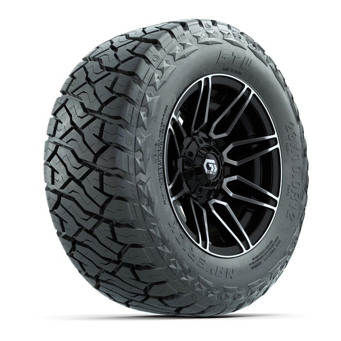 GTW 12' Stealth Wheels Machined Black and Maverick 23x10.00-R12 All Terrain Tires Combo Set of 4
