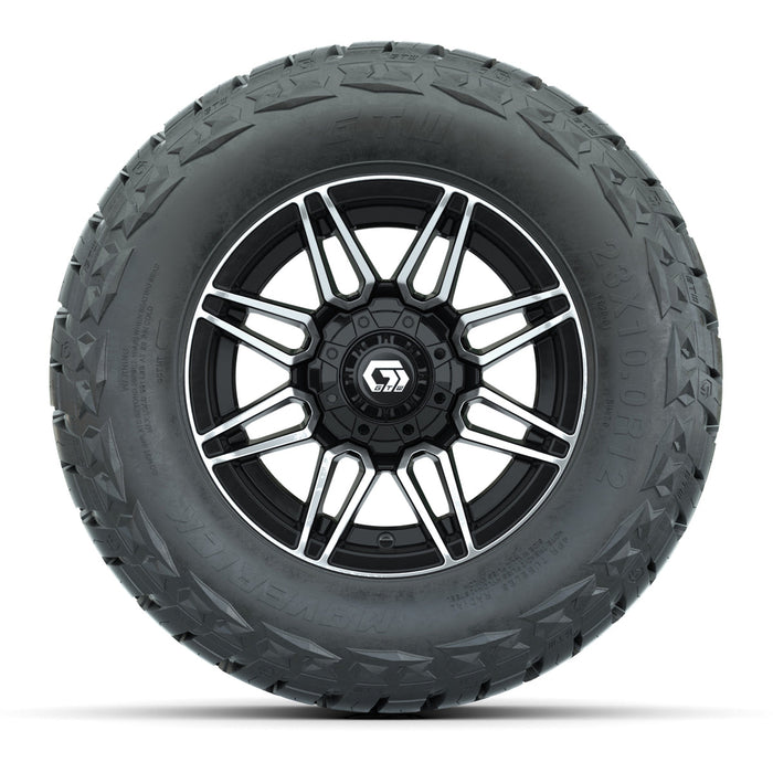 GTW 12' Stealth Wheels Machined Black and Maverick 23x10.00-R12 All Terrain Tires Combo Set of 4