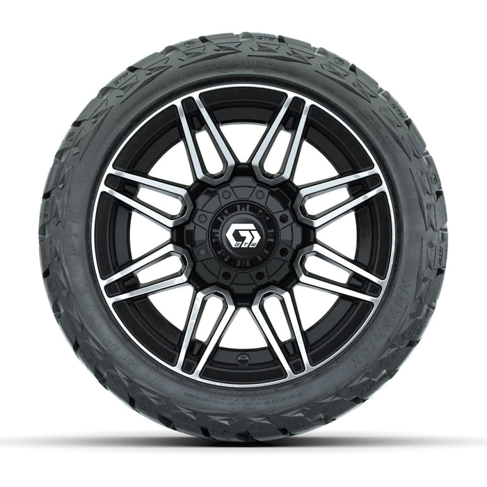 GTW 12' Stealth Wheels Gloss Machined Black and Maverick 215/40-R12 Low Profile All Terrain Tires Combo Set of 4