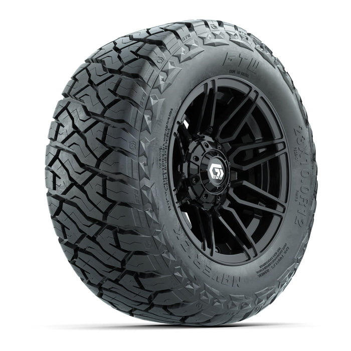 GTW 12' Stealth Wheels Gloss Black and Maverick Low Profile & All Terrain Tires Combo Set of 4