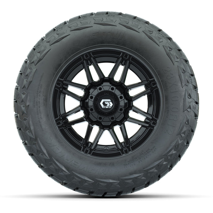 GTW 12' Stealth Wheels Gloss Black and Maverick Low Profile & All Terrain Tires Combo Set of 4
