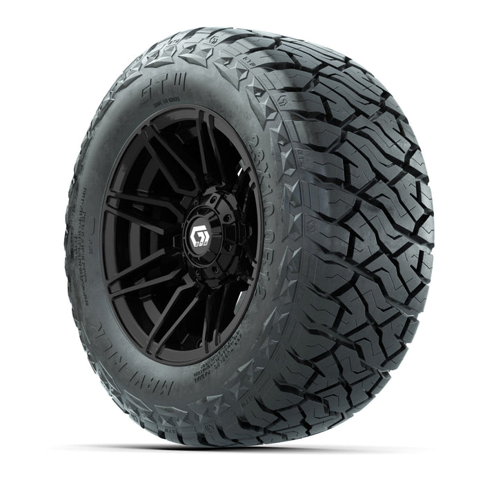 GTW 12' Stealth Wheels Gloss Black and Maverick Low Profile & All Terrain Tires Combo Set of 4
