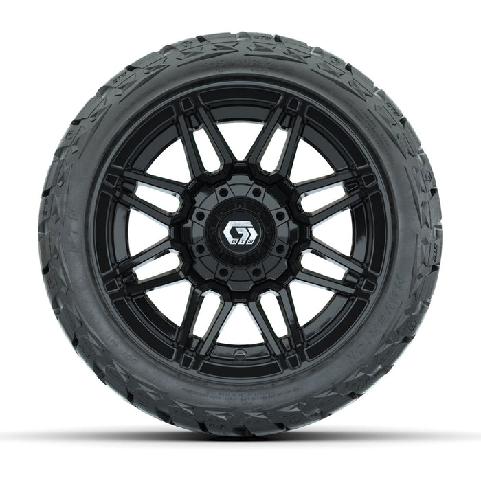 GTW 12' Stealth Wheels Gloss Black and Maverick Low Profile & All Terrain Tires Combo Set of 4