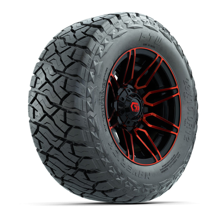 GTW 12' Stealth Wheels Gloss Black/Red and Maverick Low Profile & All Terrain Tires Combo Set of 4