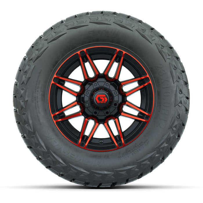GTW 12' Stealth Wheels Gloss Black/Red and Maverick Low Profile & All Terrain Tires Combo Set of 4