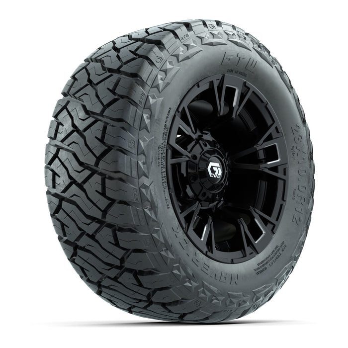 GTW 12' Vandal Wheels Satin Machined Black and Maverick Low Profile & All Terrain Tires Combo Set of 4