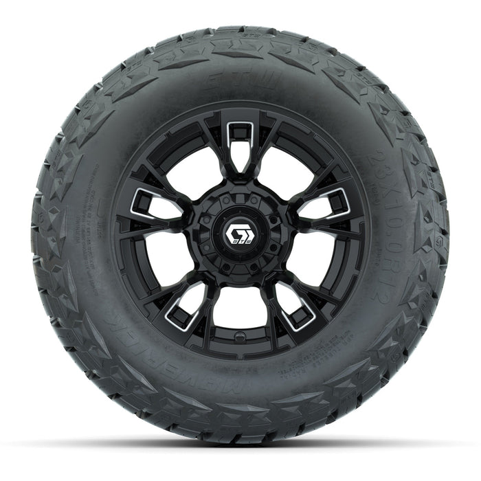 GTW 12' Vandal Wheels Satin Machined Black and Maverick Low Profile & All Terrain Tires Combo Set of 4