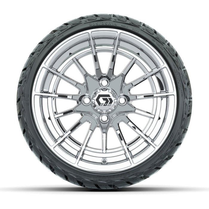 GTW 14' Boost Wheels Chrome and Maverick Low Profile & All Terrain Tires Combo Set of 4
