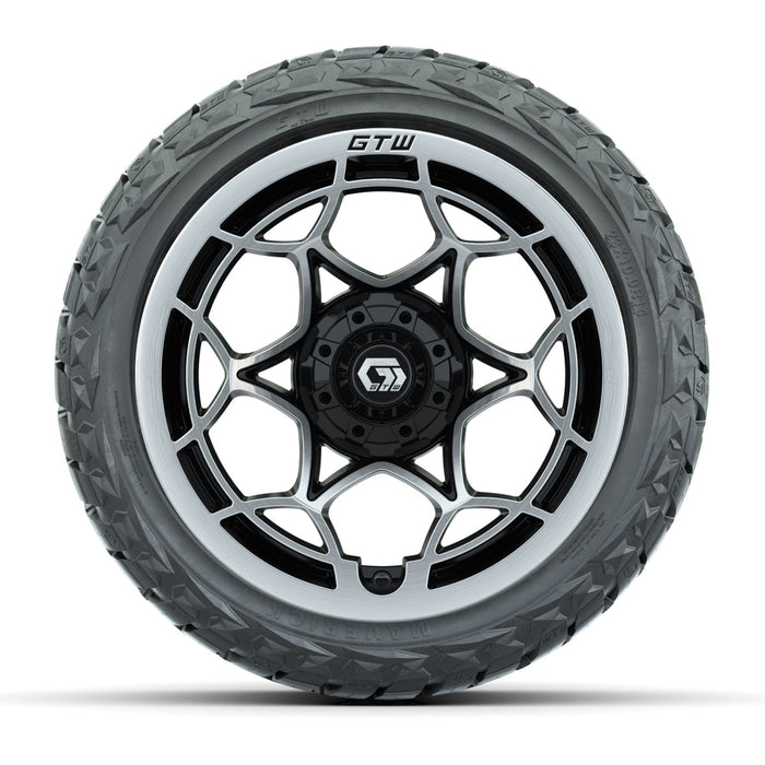 GTW 14' Nexus Wheels Gloss Black and Maverick 23x10.00-R14 All Terrain Tires Set of 4