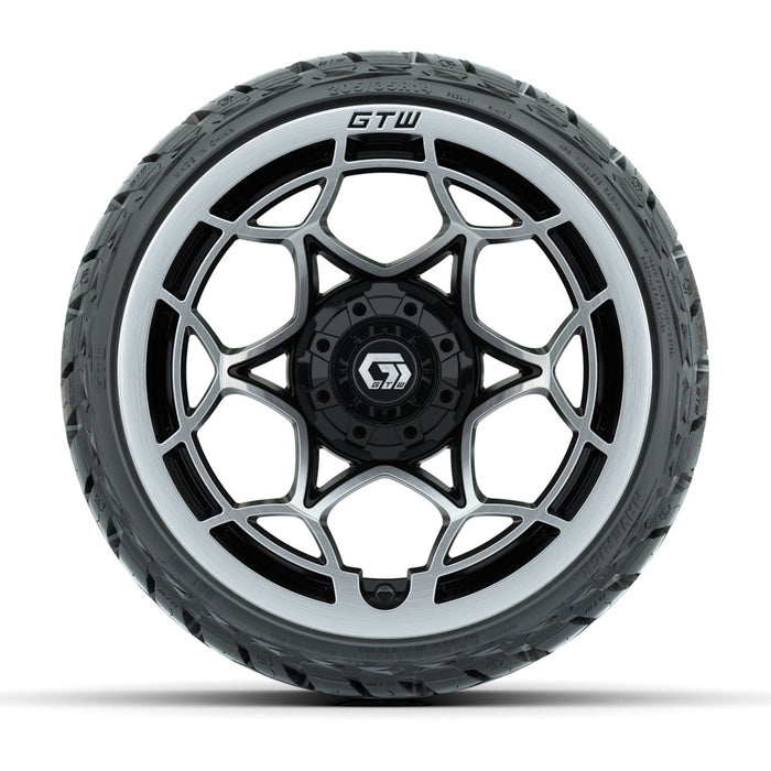 GTW 14' Nexus Wheels Gloss Black/Silver and Maverick 205/35-R14 Low Profile All Terrain Tires Set of 4