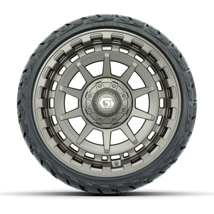 GTW 14' Barricade Wheels Satin Bronze and Maverick Low Profile & All Terrain Tires Combo Set of 4