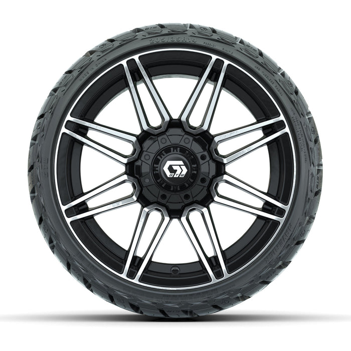 GTW 14' Stealth Wheels Machined Gloss Black and Maverick Low Profile & All Terrain Tires Combo Set of 4