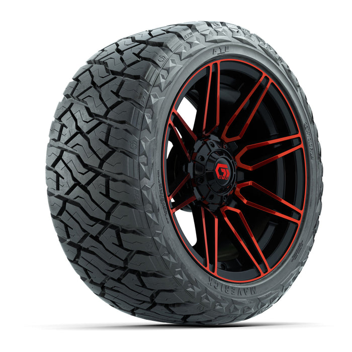 GTW 14' Stealth Wheels Gloss Black/Red and Maverick Low Profile & All Terrain Tires Combo Set of 4