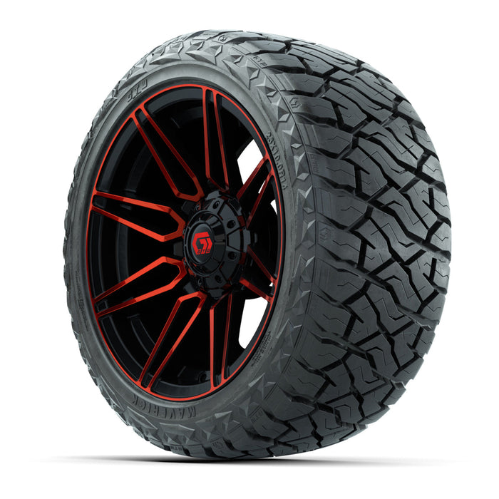 GTW 14' Stealth Wheels Gloss Black/Red and Maverick Low Profile & All Terrain Tires Combo Set of 4