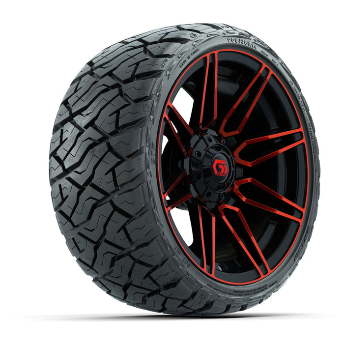 GTW 14' Stealth Wheels Gloss Black/Red and Maverick Low Profile & All Terrain Tires Combo Set of 4