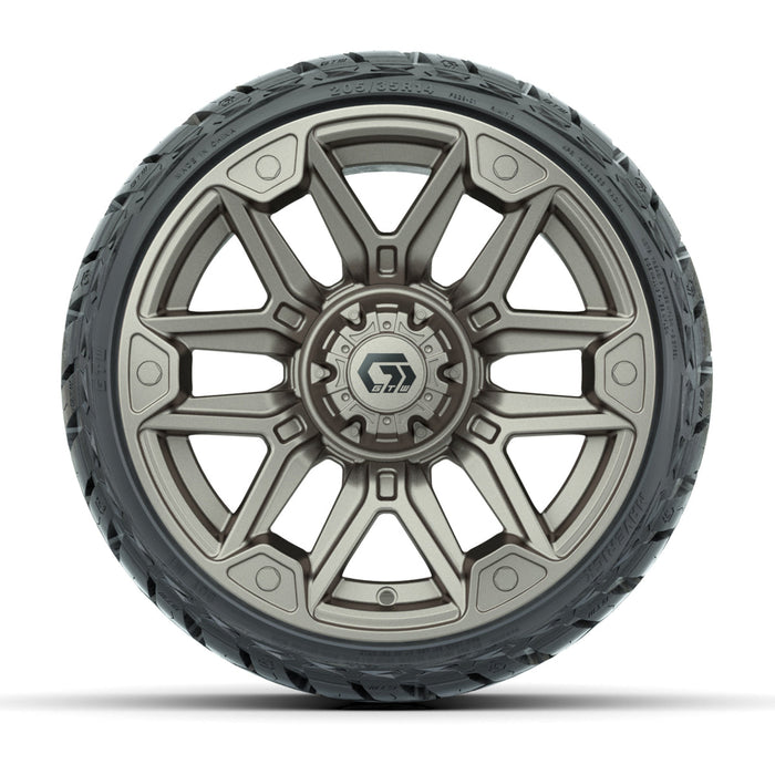 GTW 14' Graffiti Wheels Satin Bronze/Black and Maverick Low Profile & All Terrain Tires Combo Set of 4