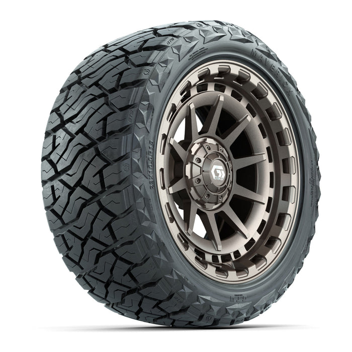 GTW 15' Barricade Wheels Satin Bronze and Maverick 23x10.00-R15 All Terrain Tires Combo Set of 4