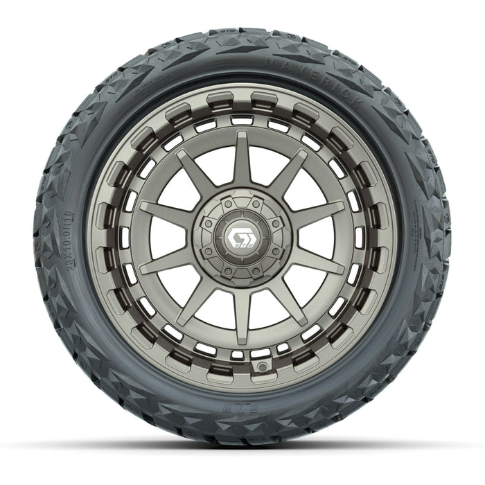 GTW 15' Barricade Wheels Satin Bronze and Maverick 23x10.00-R15 All Terrain Tires Combo Set of 4