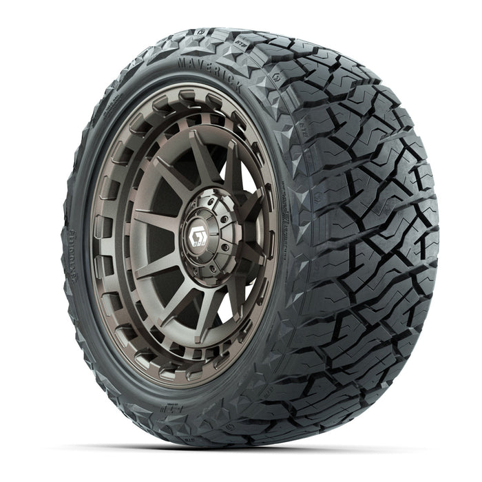 GTW 15' Barricade Wheels Satin Bronze and Maverick 23x10.00-R15 All Terrain Tires Combo Set of 4