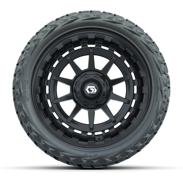 GTW 15' Barricade Wheels Gloss Black and Maverick 23x10.00-R15 All Terrain Tires Combo Set of 4