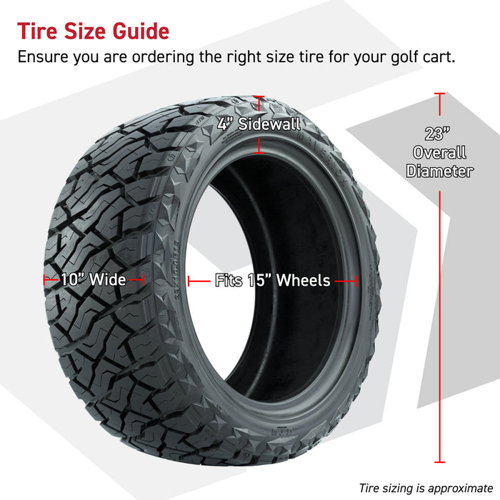 GTW 15' Barricade Wheels Gloss Black and Maverick 23x10.00-R15 All Terrain Tires Combo Set of 4