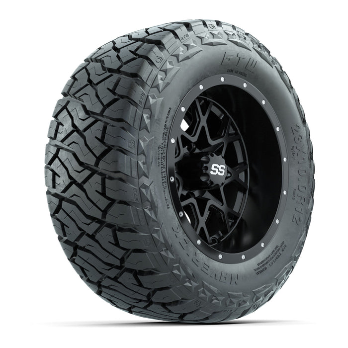 GTW 12' Vortex Wheels Matte Black and Maverick Low Profile & All Terrain Tires Combo Set of 4