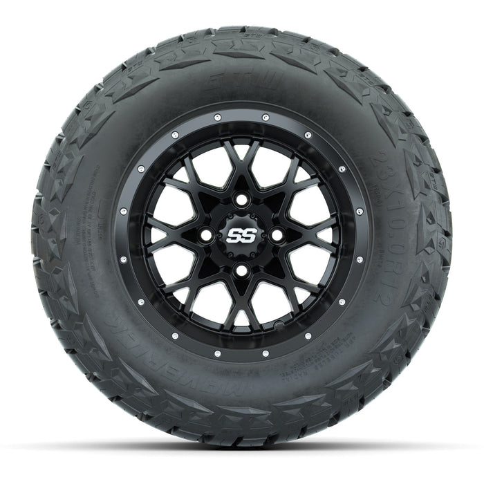 GTW 12' Vortex Wheels Matte Black and Maverick Low Profile & All Terrain Tires Combo Set of 4
