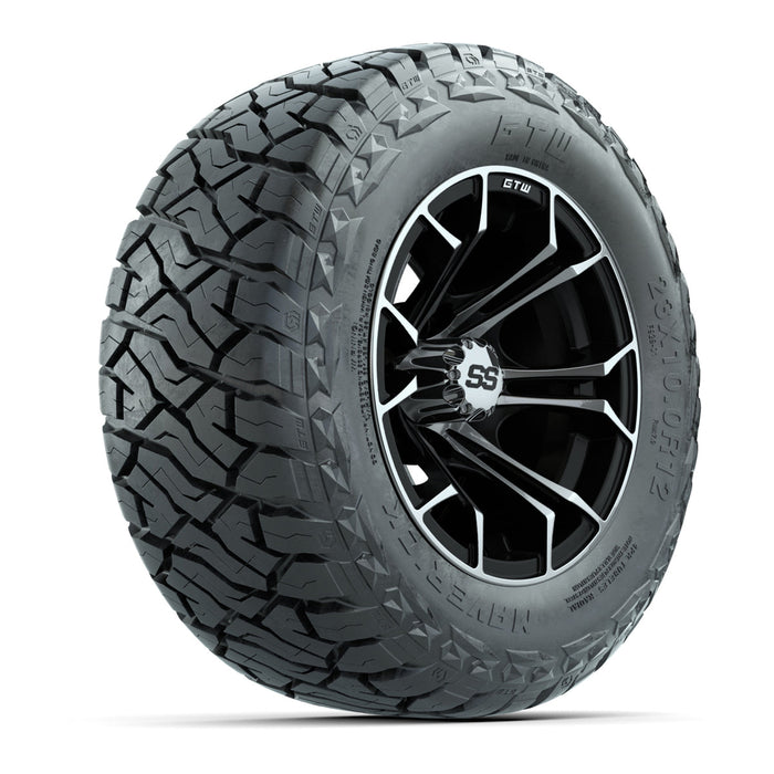 GTW 12' Spyder Wheels Machined Black and Maverick Low Profile & All Terrain Tires Combo Set of 4