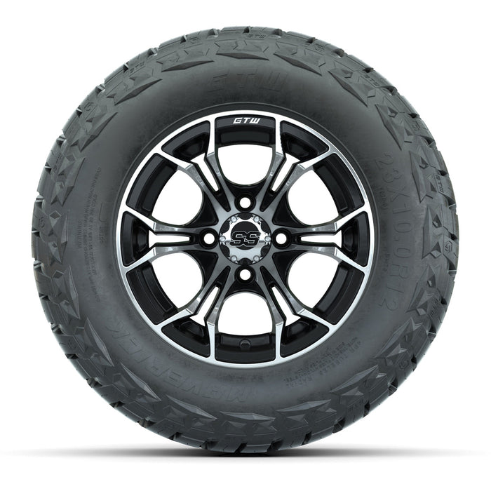GTW 12' Spyder Wheels Machined Black and Maverick Low Profile & All Terrain Tires Combo Set of 4