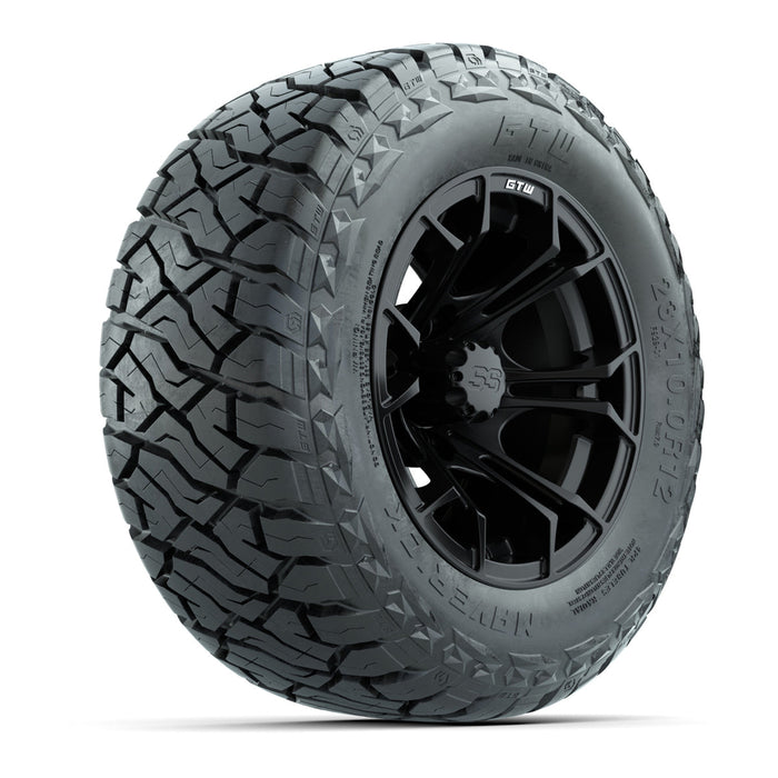 GTW 12' Spyder Wheels Matte Black and Maverick Low Profile & All Terrain Tires Combo Set of 4