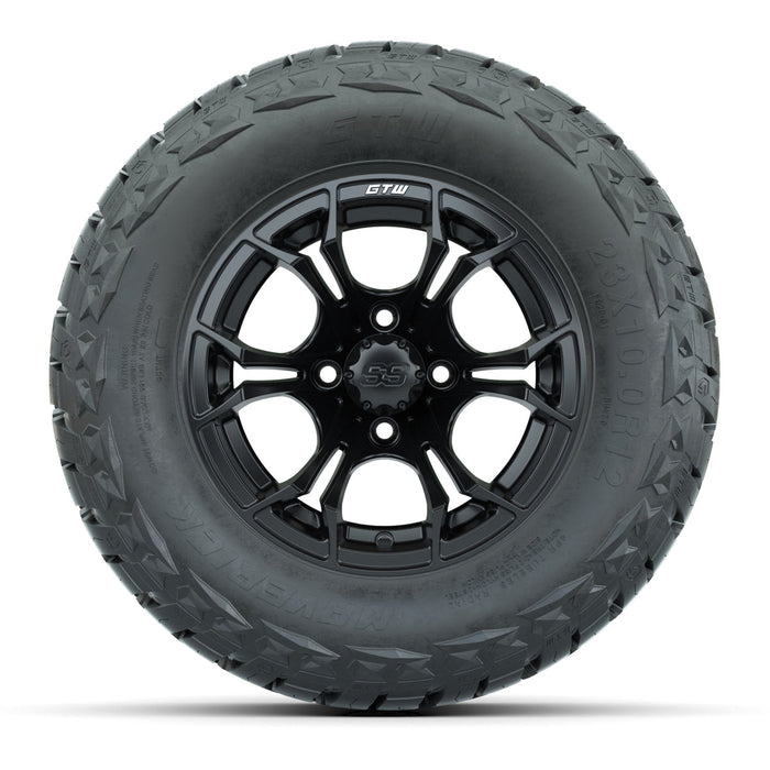 GTW 12' Spyder Wheels Matte Black and Maverick Low Profile & All Terrain Tires Combo Set of 4
