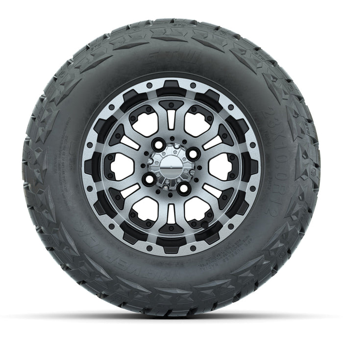 GTW 12' Omega Wheels Machined Black and Maverick Low Profile & All Terrain Tires Combo Set of 4