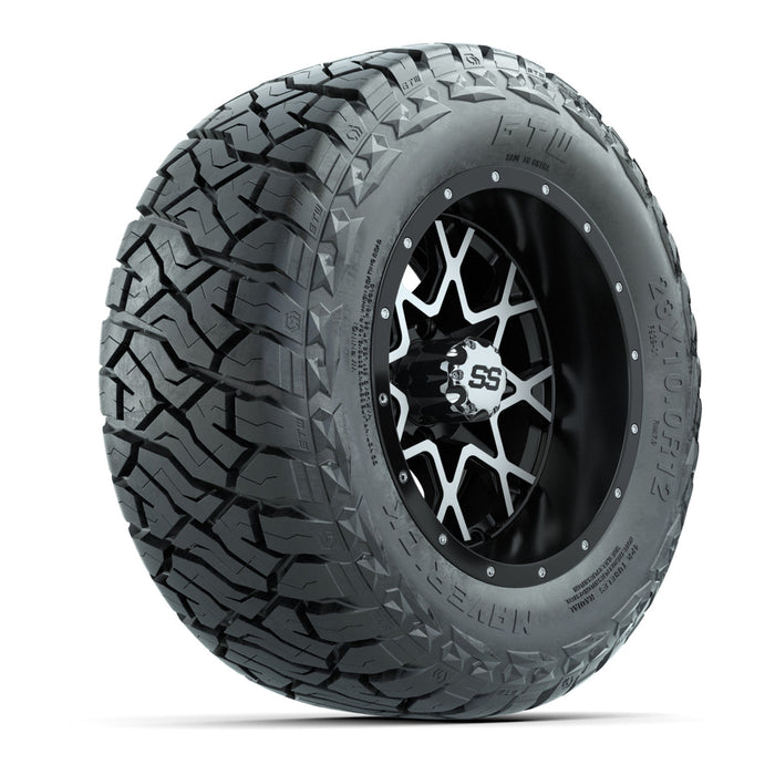 GTW 12' Vortex Wheels Matte Machined Black and Maverick Low Profile & All Terrain Tires Combo Set of 4
