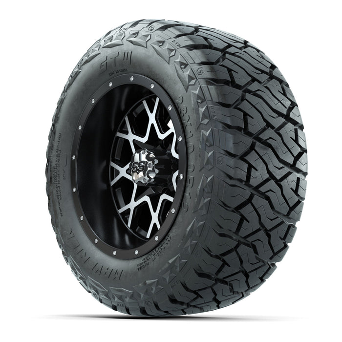 GTW 12' Vortex Wheels Matte Machined Black and Maverick Low Profile & All Terrain Tires Combo Set of 4