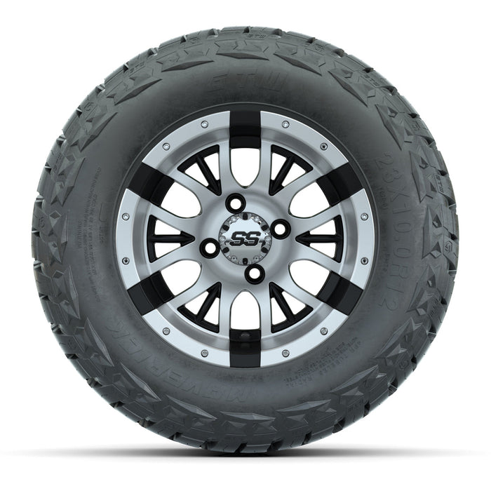 GTW 12' Diesel Wheels Black/Machined and Maverick 23x10.00-R12 All Terrain Tires Combo Set of 4