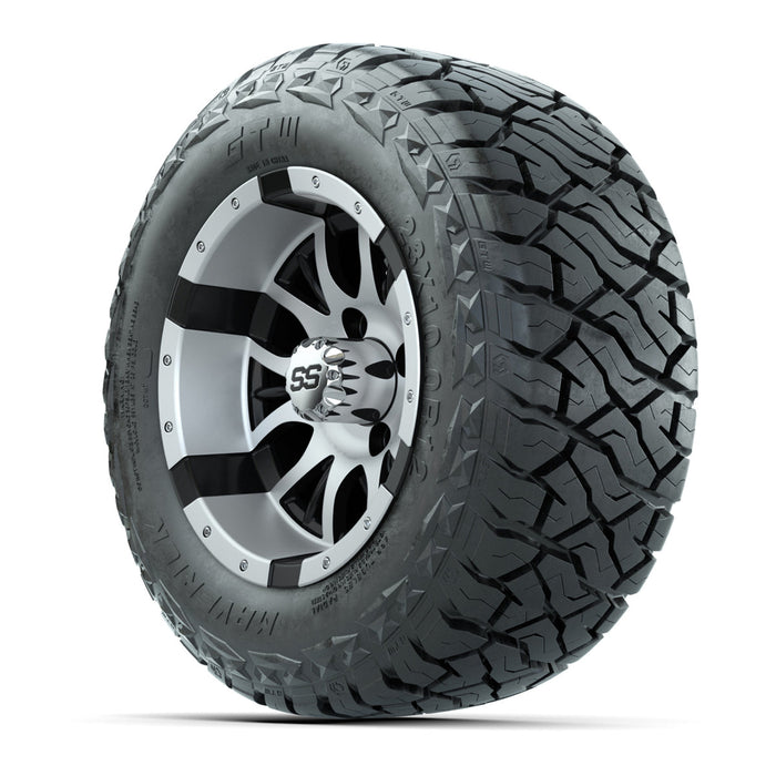 GTW 12' Diesel Wheels Black/Machined and Maverick 23x10.00-R12 All Terrain Tires Combo Set of 4