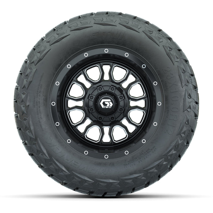 GTW 12' Volt Wheels Machined Black and Maverick Low Profile & All Terrain Tires Combo Set of 4