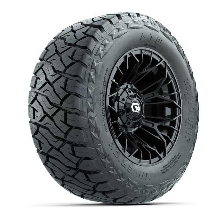 GTW 12' Stellar Wheels Matte Black and Maverick 23x10.00-R12 All Terrain Tires Combo Set of 4
