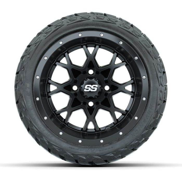 GTW 12' Vortex Wheels Matte Black and Maverick Low Profile & All Terrain Tires Combo Set of 4