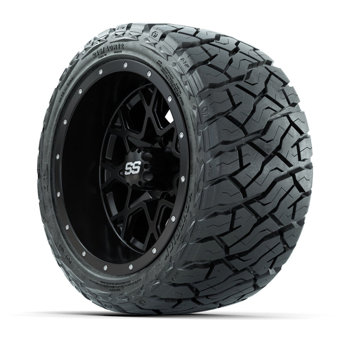 GTW 12' Vortex Wheels Matte Black and Maverick Low Profile & All Terrain Tires Combo Set of 4