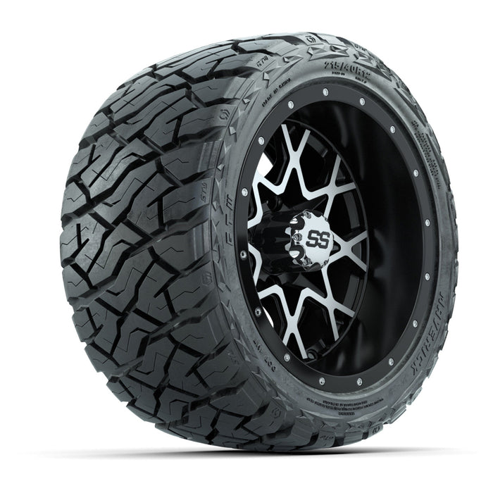 GTW 12' Vortex Wheels Matte Machined Black and Maverick Low Profile & All Terrain Tires Combo Set of 4