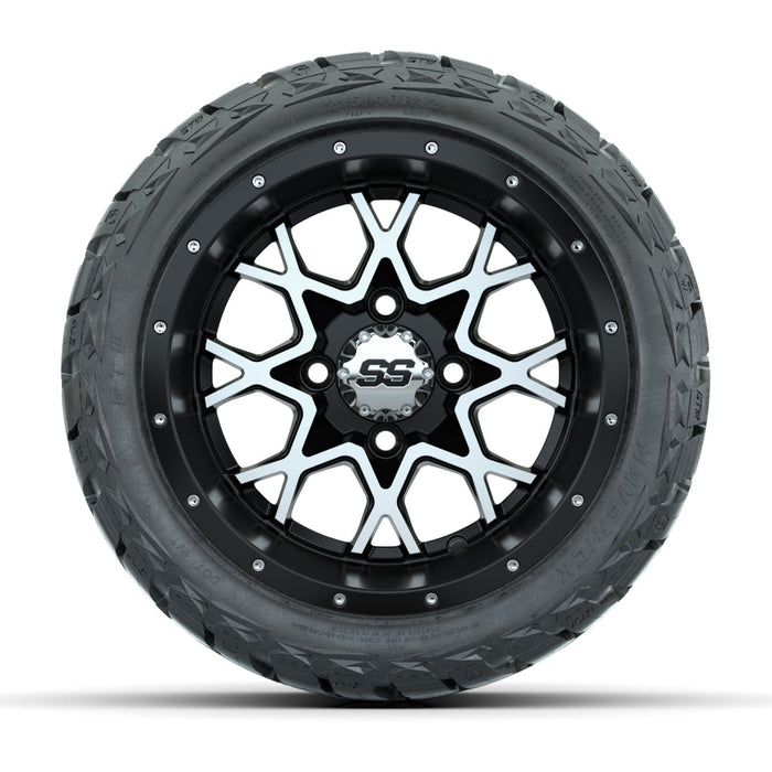 GTW 12' Vortex Wheels Matte Machined Black and Maverick Low Profile & All Terrain Tires Combo Set of 4