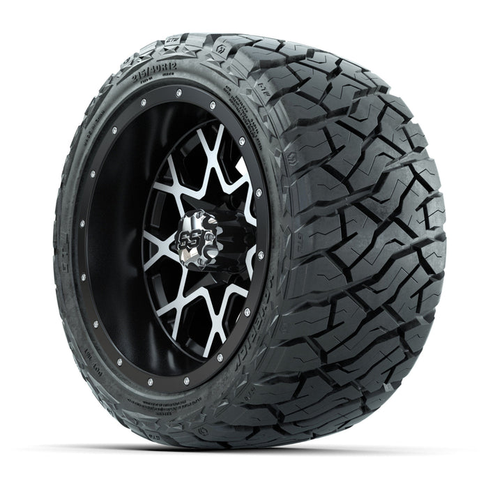 GTW 12' Vortex Wheels Matte Machined Black and Maverick Low Profile & All Terrain Tires Combo Set of 4