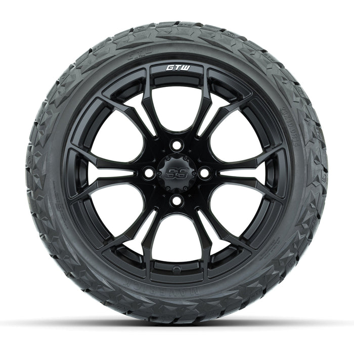 GTW 14' Spyder Wheels Matte Black and Maverick Low Profile & All Terrain Tires Combo Set of 4