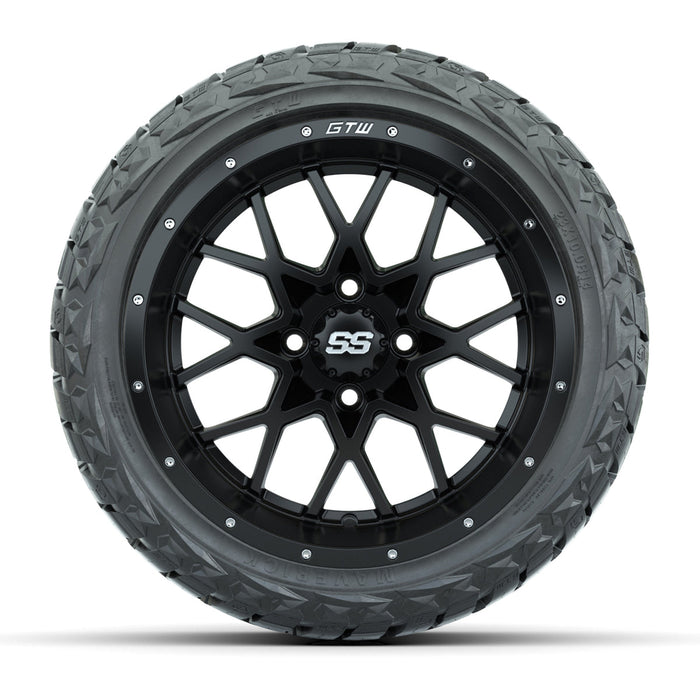GTW 14' Vortex Wheels Matte Black and Maverick Low Profile & All Terrain Tires Combo Set of 4