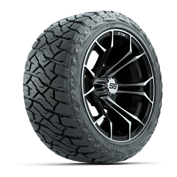 GTW 14' Spyder Wheels Machined Black and Maverick Low Profile & All Terrain Tires Combo Set of 4