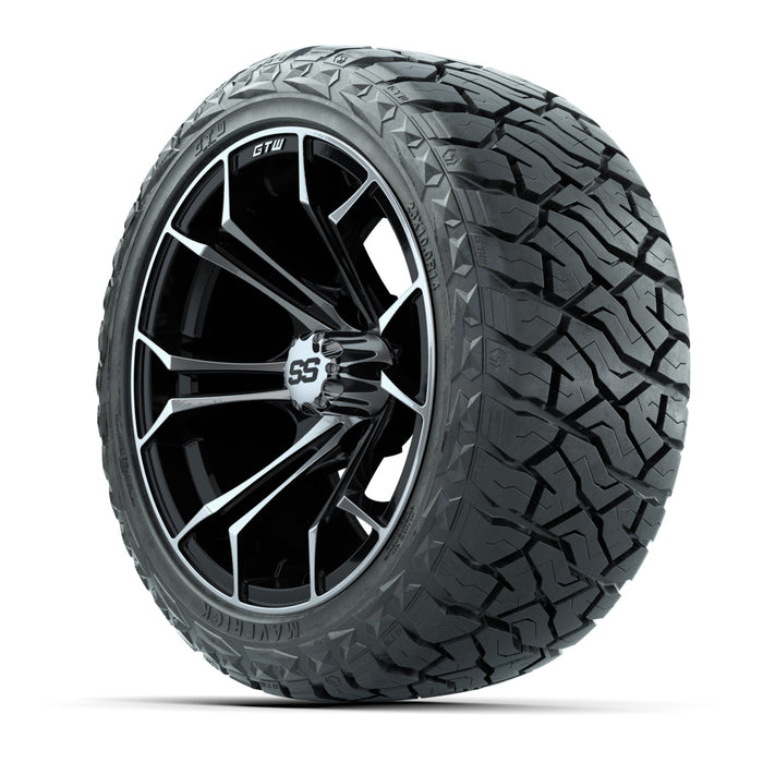 GTW 14' Spyder Wheels Machined Black and Maverick Low Profile & All Terrain Tires Combo Set of 4