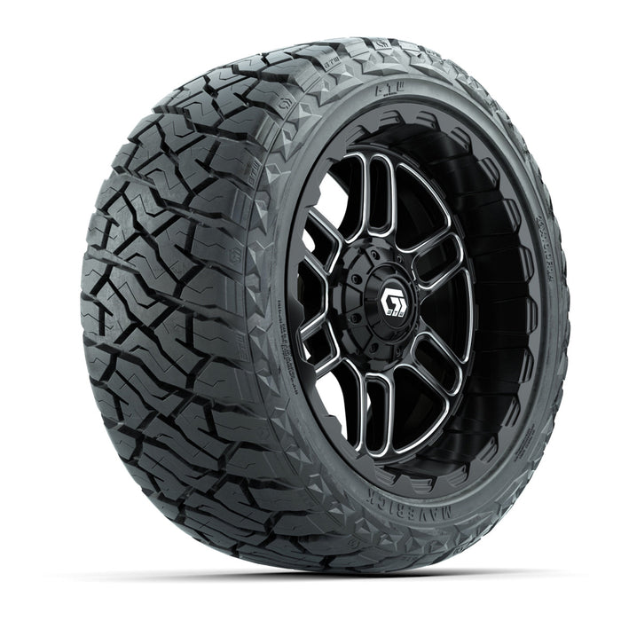 GTW 14' Titan Wheels Machined Black and Maverick Low Profile & All Terrain Tires Combo Set of 4